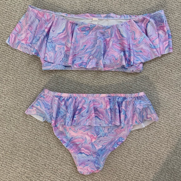 Stella Cove Pnk and Purple Tie Dye Off the Shoulder Kids 14 yrs Swimsuit Bikini - Picture 4 of 5